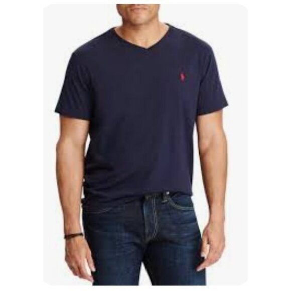 NEW Polo Ralph Lauren Navy V-Neck T-Shirt with Red Pony Logo NWT - Size M - Picture 1 of 11